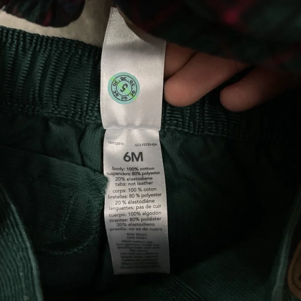 CARTERS Just One You Suspender 3-Pc Plaid Top Green Corduroy Pants Boy 6 Months